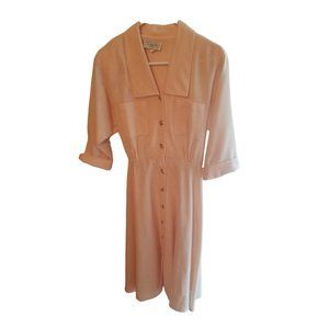 Womens Peach Leslie Fay Petites Vintage Shirt Dress Button Front Belt 10 Ankle